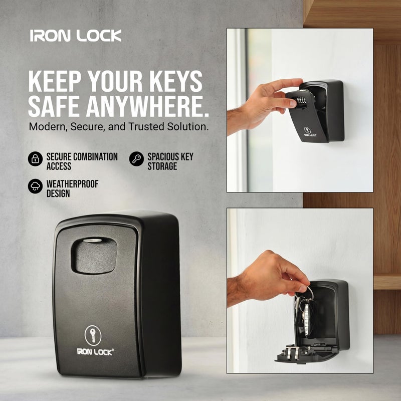 Iron LockÂ® Key Lock Box XXL Wall Mount â€“ Waterproof Outdoor Key Safe with Heavy-Duty Metal Body & 4-Digit Combination â€“ Lock Box for Keys Outside for Home, Rentals & Realtors (Black, XXL) - Image 5